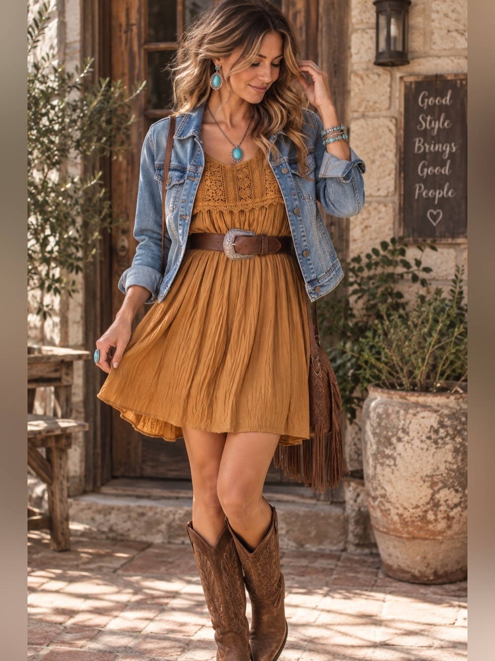 Jessica Taylor Mustard Smocked Crochet Lace Boho Mini Dress Flowy Size Medium